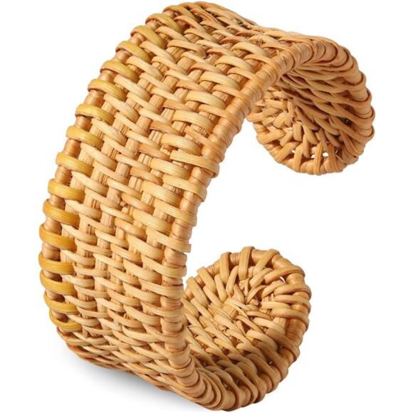 Lightweight Straw Wicker Braid Cuff Bangle Bracelet - Picture 1 of 8